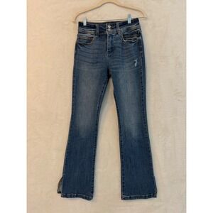 Artemis Vintage Womens High Rise Double Button Flare‎ Jeans Distressed